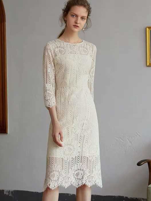 Round Neck White Lace Dress