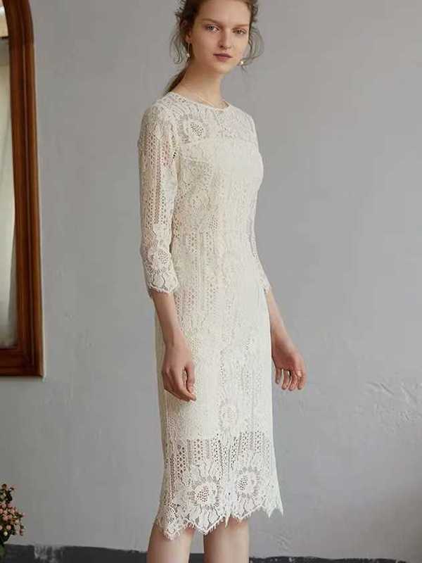 Round Neck White Lace Dress