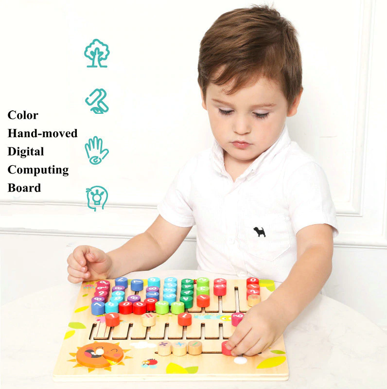 Color Hand-Moved Wooden Computing Board Early Education
