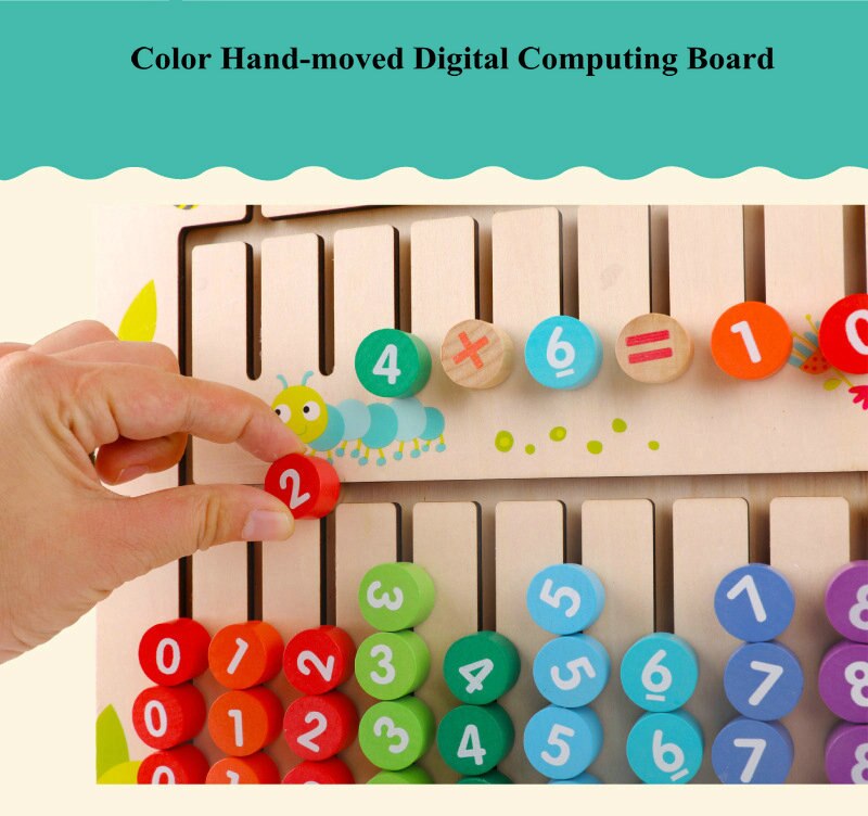 Color Hand-Moved Wooden Computing Board Early Education