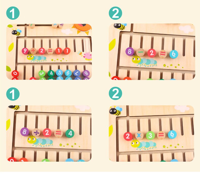 Color Hand-Moved Wooden Computing Board Early Education